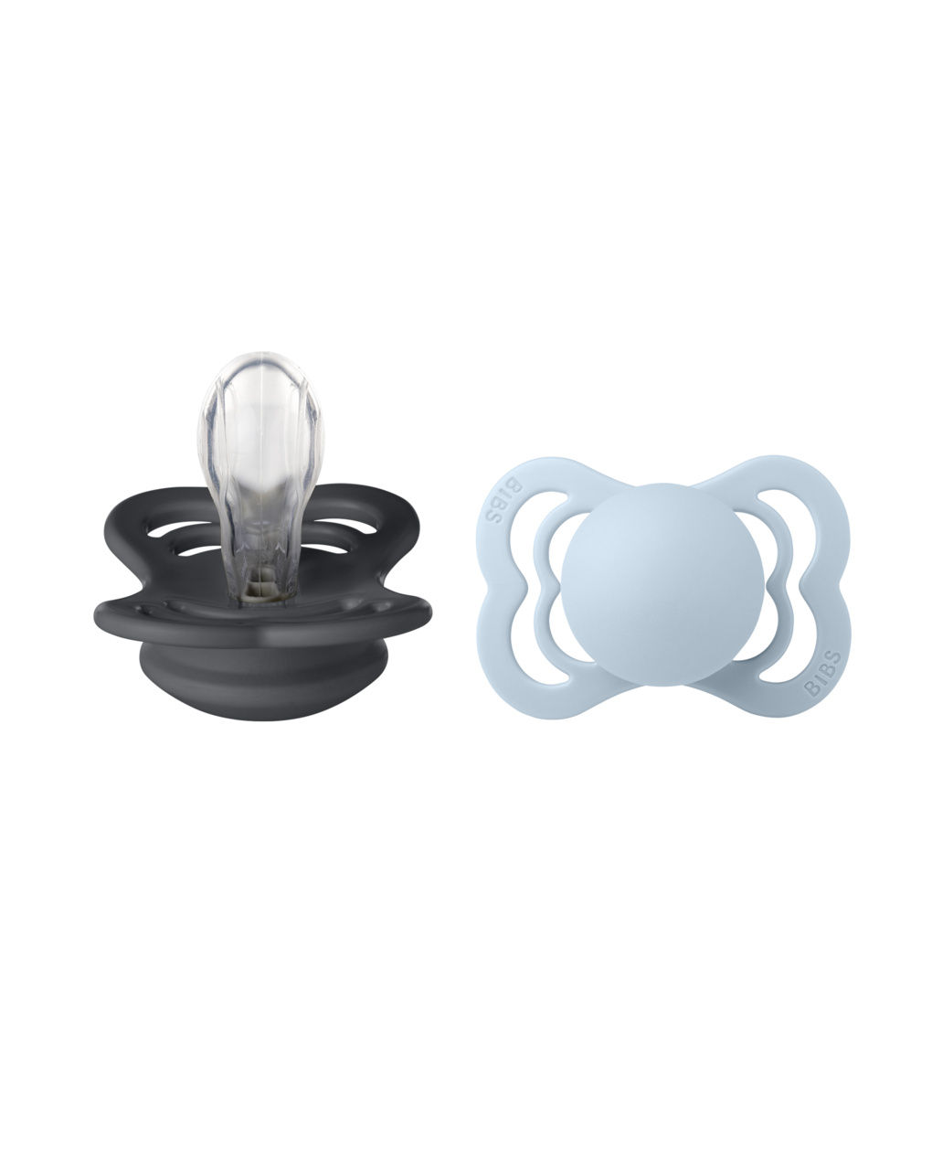 Set 2 ciucci supreme tettarella simmetrica in silicone 0-6 mesi - colore ferro-baby blu  - bibs