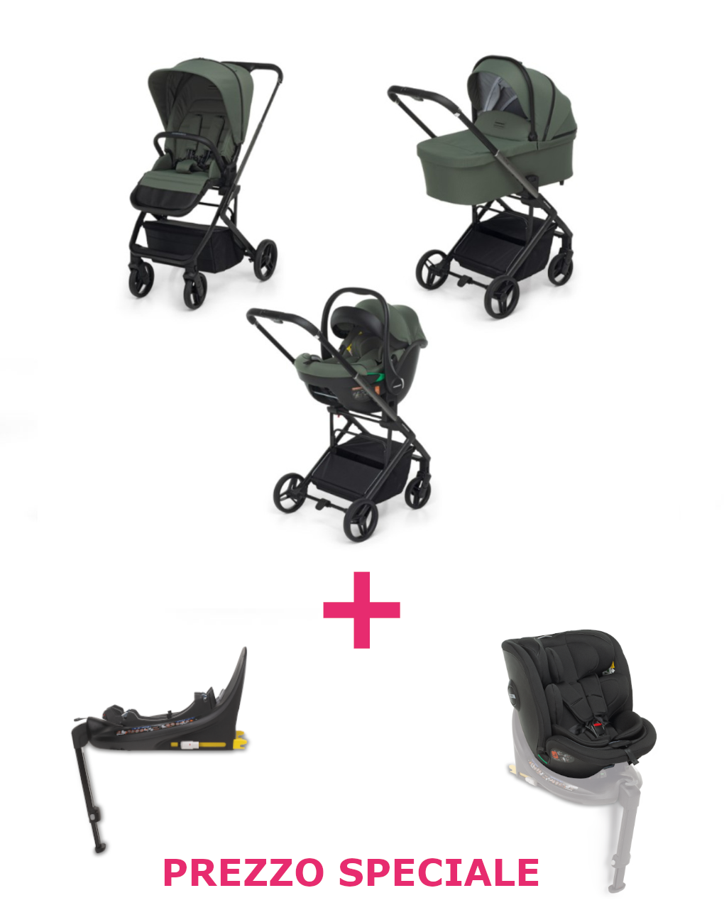 Trio tic toc olive i-size + seggiolino auto disk grow i-size e base auto ad un prezzo speciale - foppapedretti