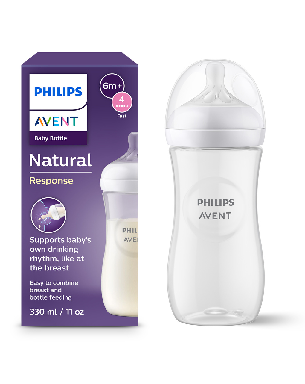 Biberon natural response 330 ml, con tettarella flusso 4 (veloce). età consigliata: 6m+. biberon 1 pz: scy906/01 - philips avent