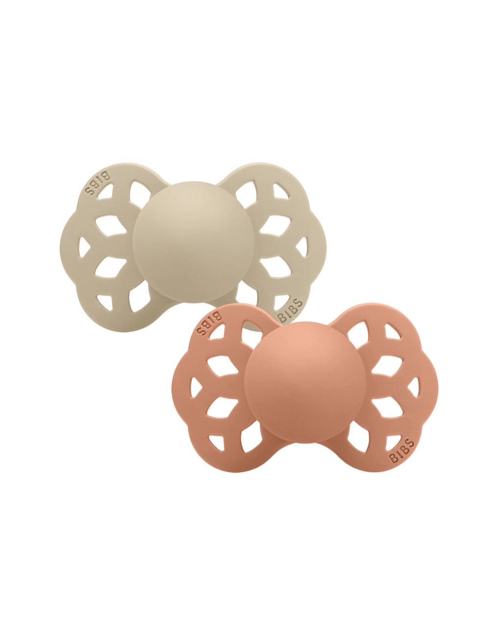 Set 2 ciucci tettarella simmetrica in silicone 6/18 mesi - colore vaniglia/pesca - bibs
