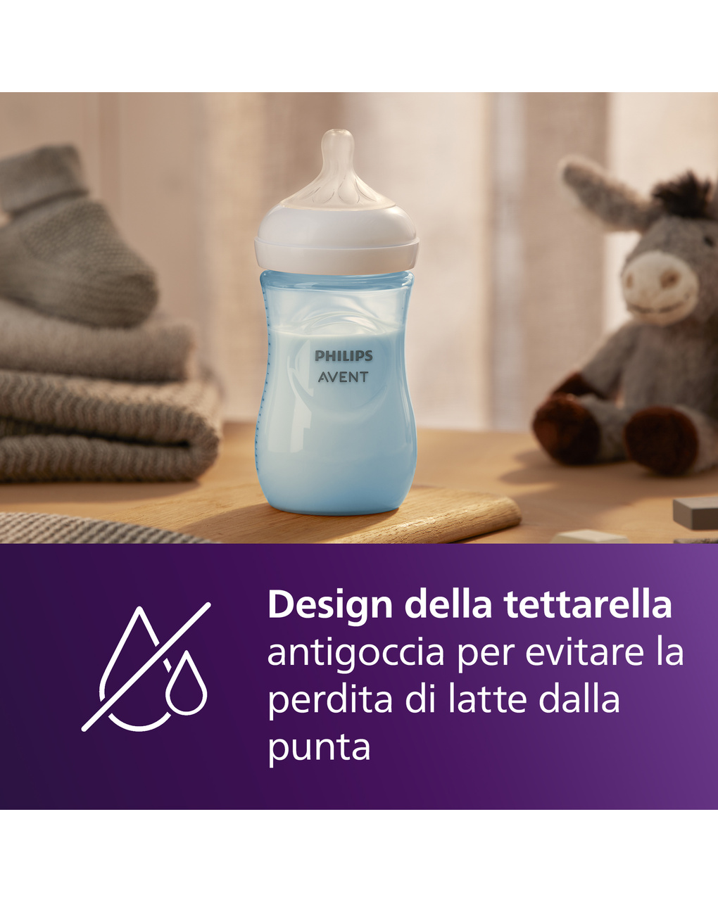 Biberon natural response azzurro 260 ml, con tettarella flusso 3 (medio). età consigliata: 3-6m. biberon 1 pz: scy903/21 - philips avent