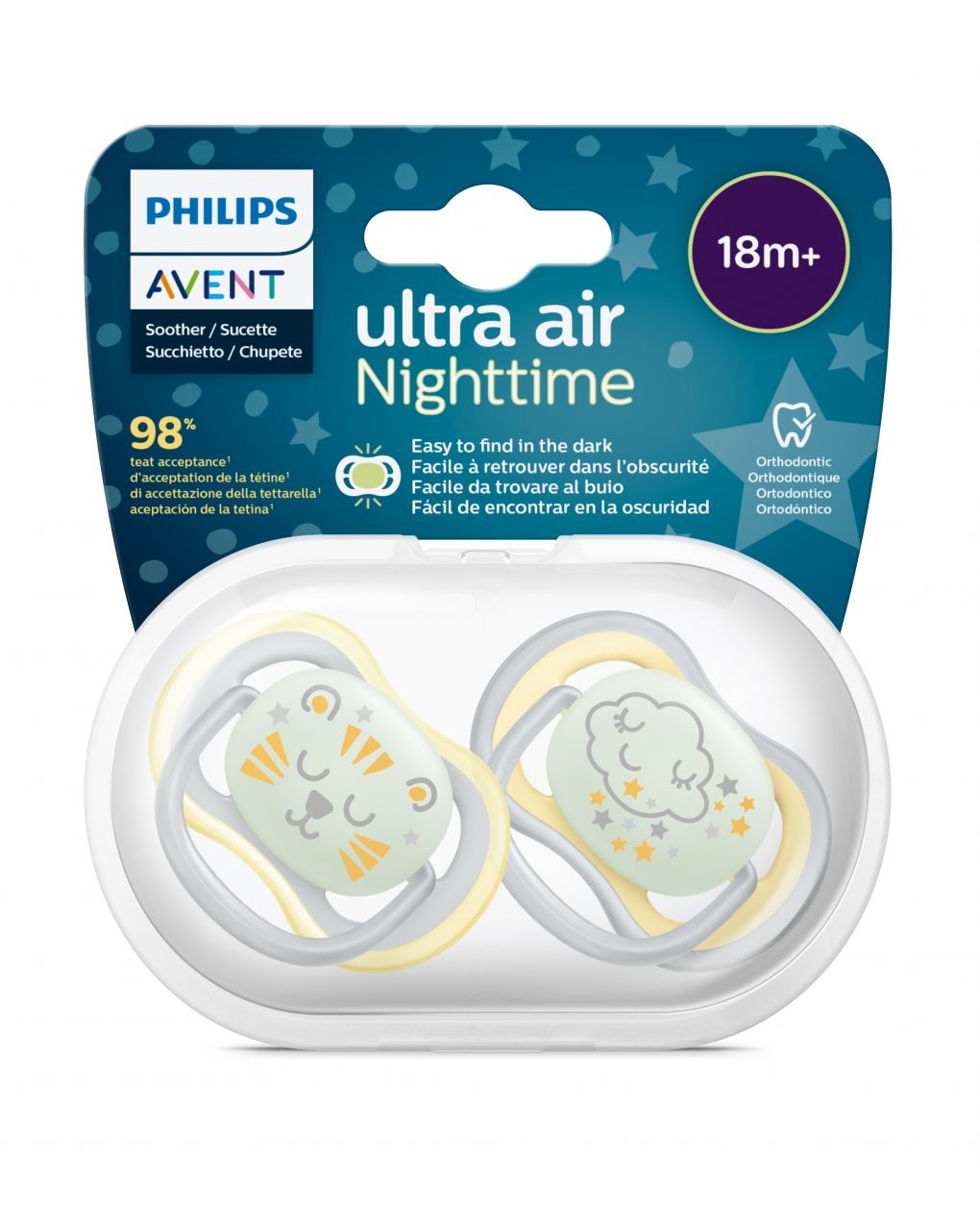 2 succhietti ultra air night 18m+ neutro - philips avent