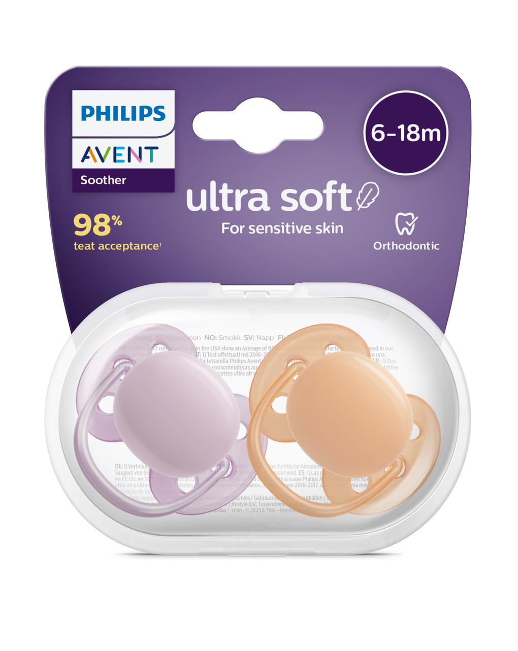 2 ciucci ultra soft 6-18 mesi colore viola/arancione - philips avent