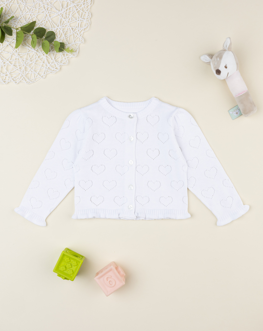Cardigan bimba bianco traforato