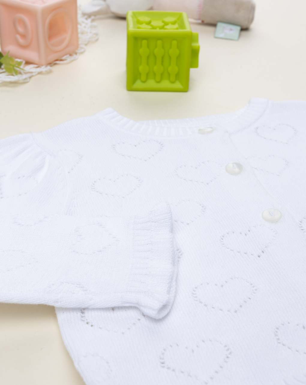 Cardigan bimba bianco traforato