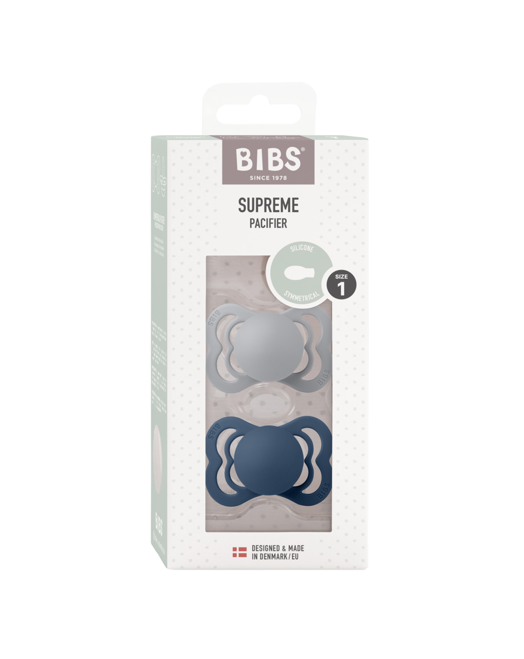 Set 2 ciucci supreme tettarella simmetrica in silicone 0/6 mesi – colore grigio/blu – bibs