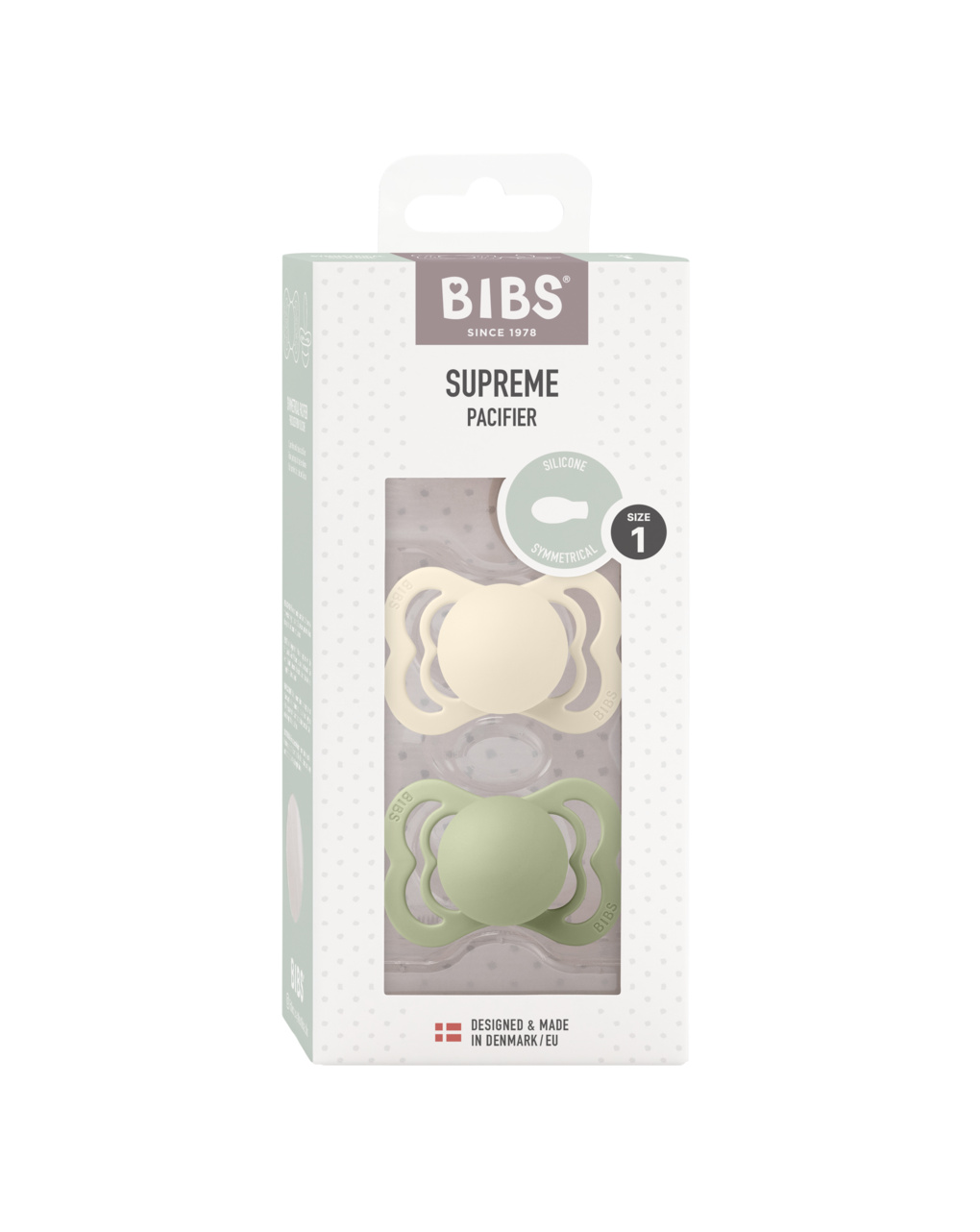 Ciuccio supreme simmetrico silicone avorio/salvia size 1 | 0/6mesi - bibs