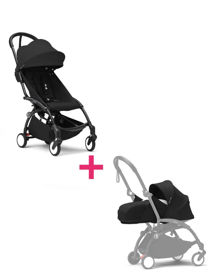 STOKKE YOYO Passeggino duo con telaio yoyo³ black con seduta e navicella morbida black 6+ - stokke® yoyo®