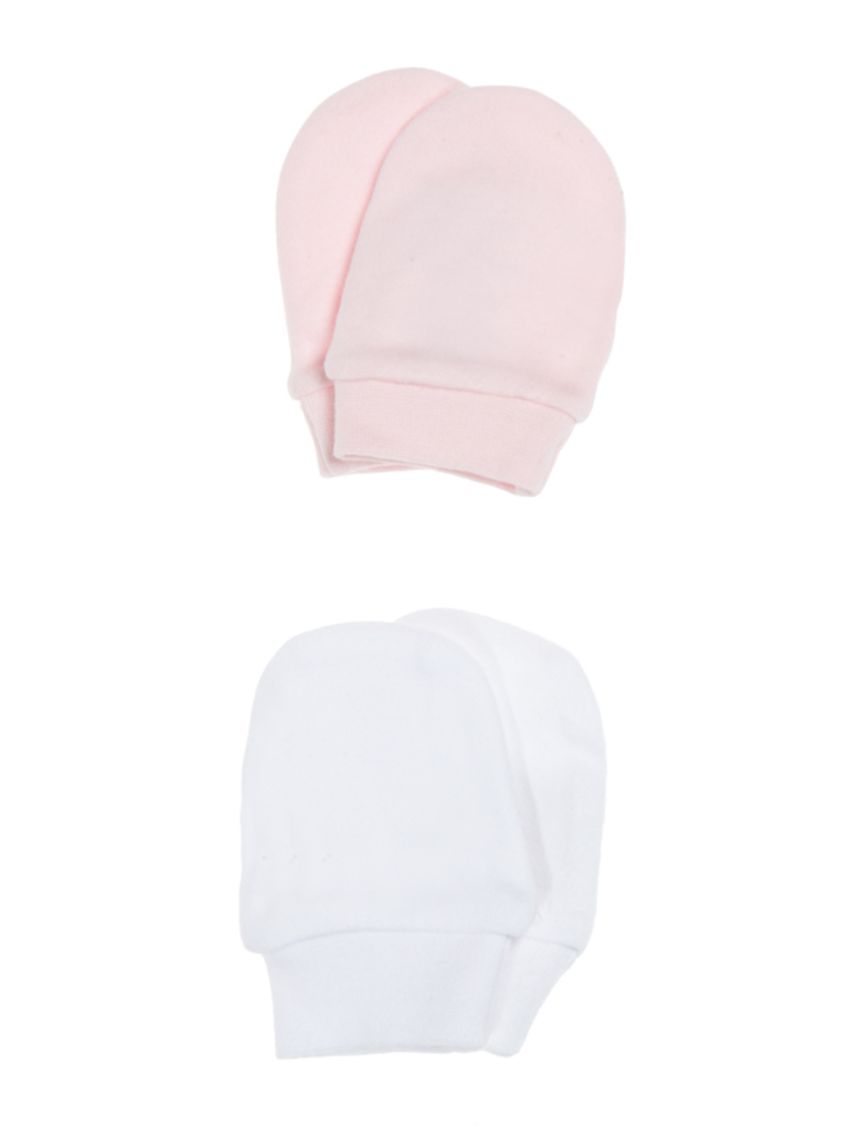 Set di due paia di muffole bianche e rosa