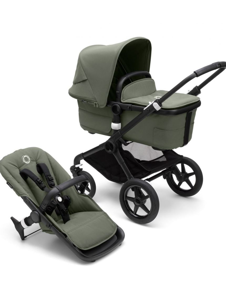 Bugaboo fox 3 navicella e passeggino telaio black, tessuti e cappottina forest green