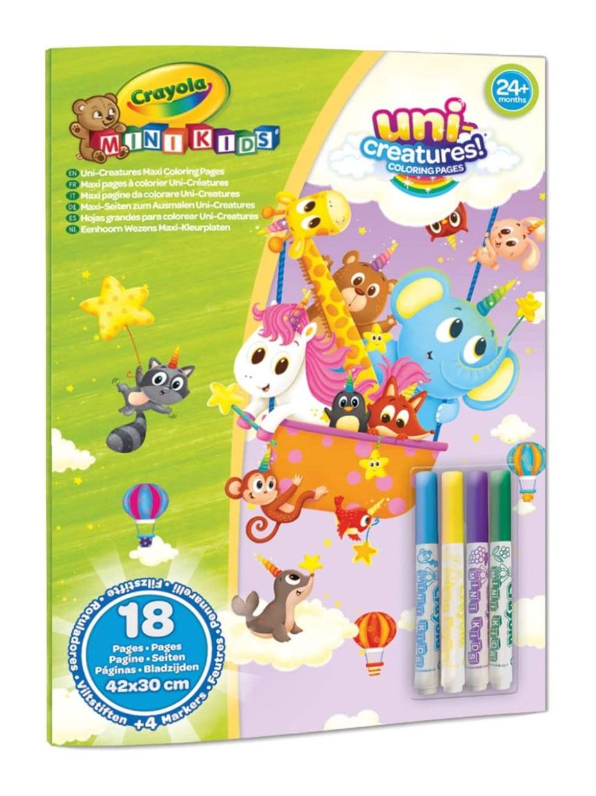 Set maxi pagine da colorare uni-creatures e pennarelli lavabili - crayola mini kids