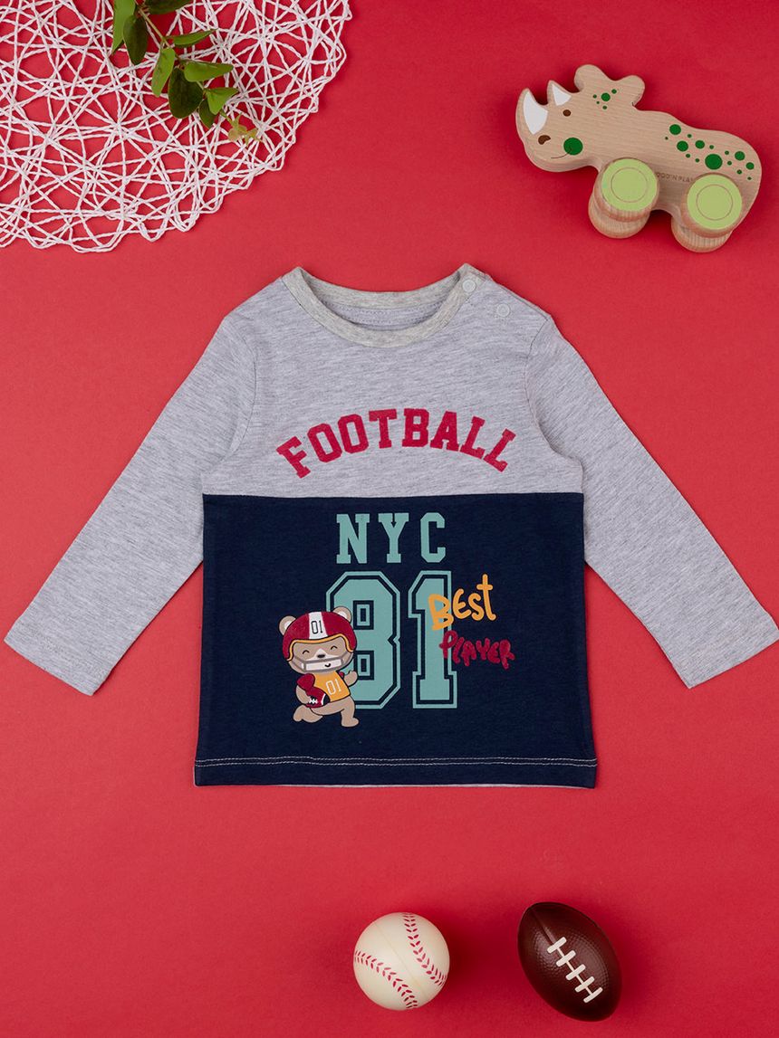 T-shirt bambino stampata color block