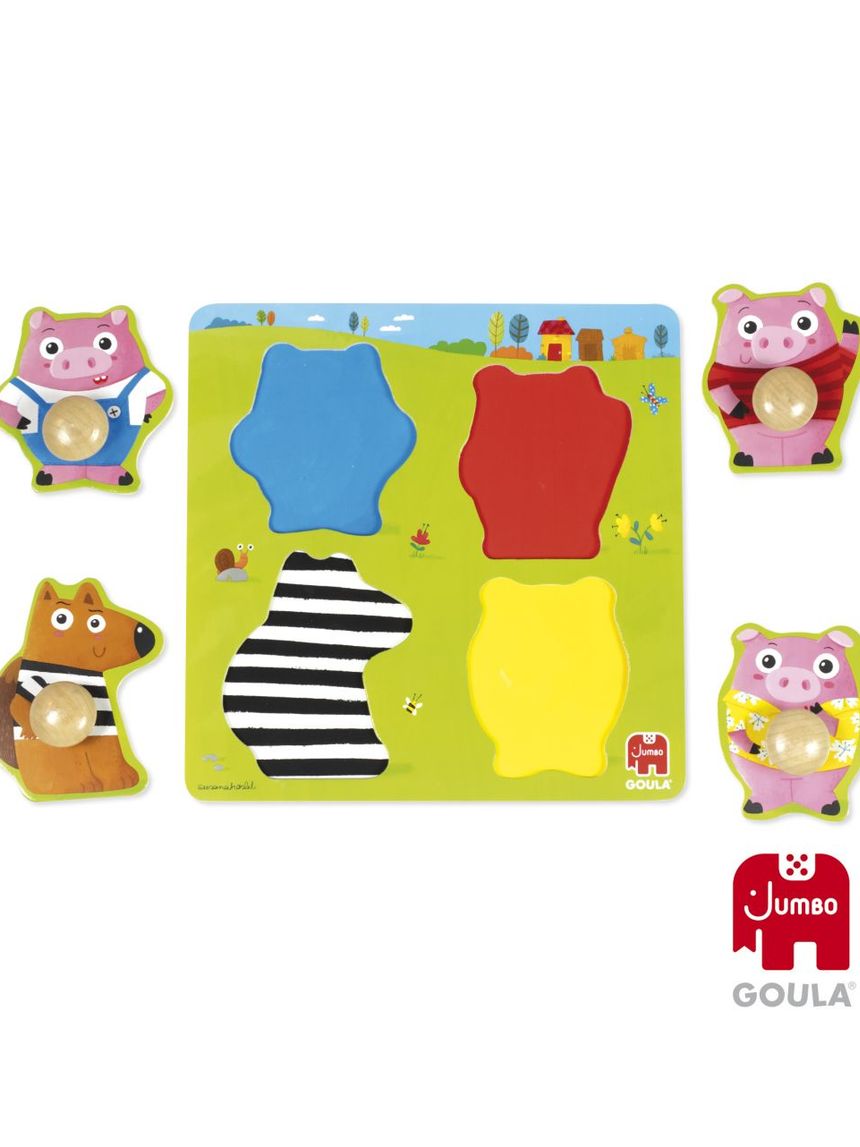 Puzzle in legno con pomello i 3 porcellini - goula