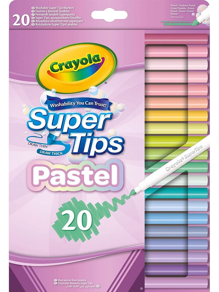 20 pennarelli lavabili supertips dai colori pastello - crayola pastel