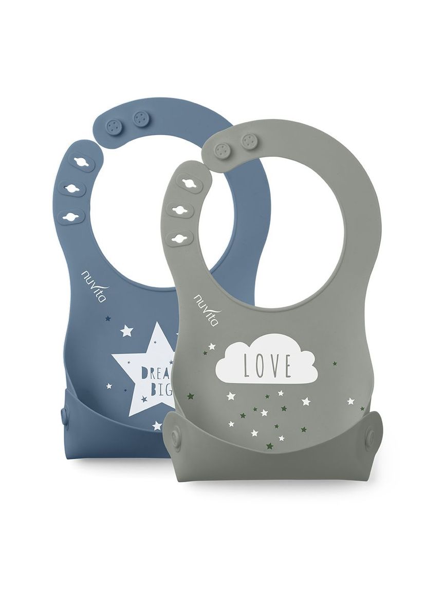Set 2 bavaglini arrotolabili in silicone  - squashy 4370 powder blu / sage green - nuvita