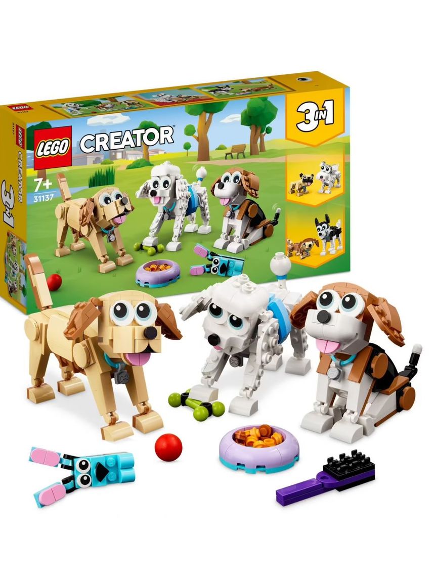 Adorabili cagnolini set 3 in 1 con bassotto carlino barboncino + altri animali da costruire - lego creator