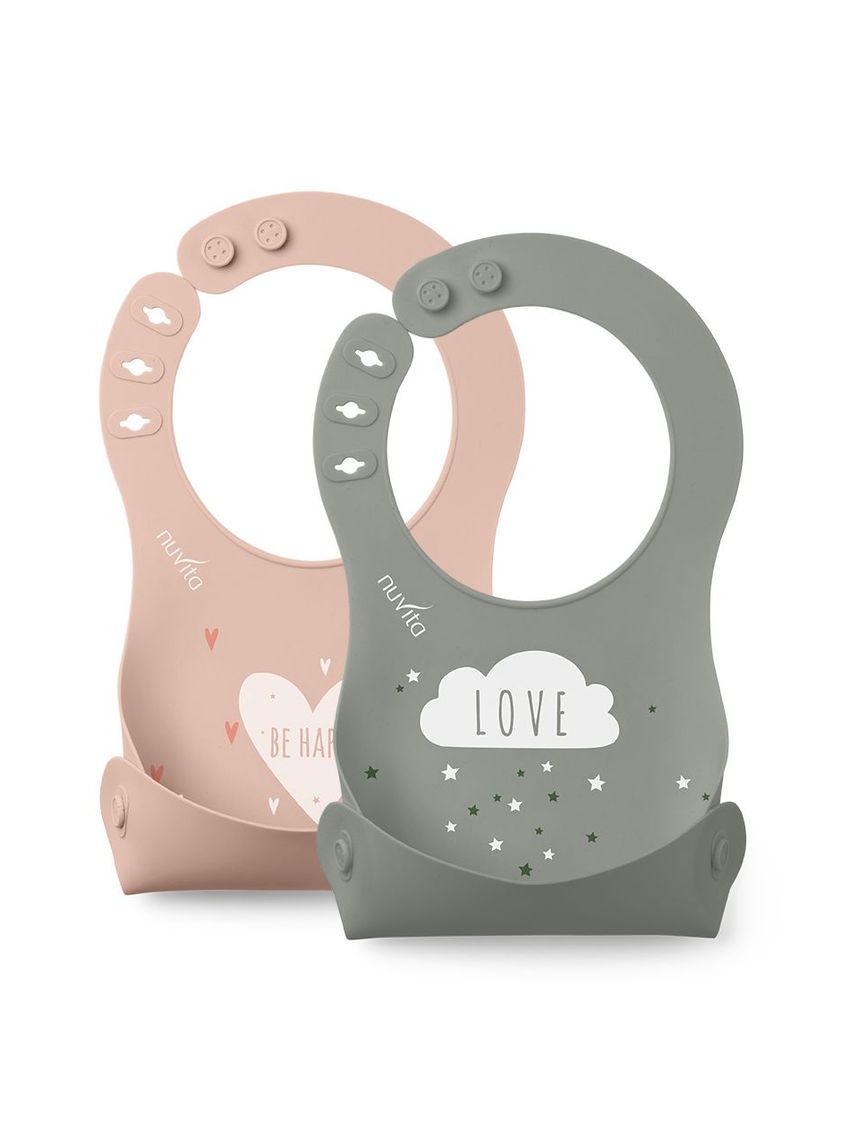 Set 2 bavaglini arrotolabili in silicone - squashy 4370 english rose / sage green - nuvita
