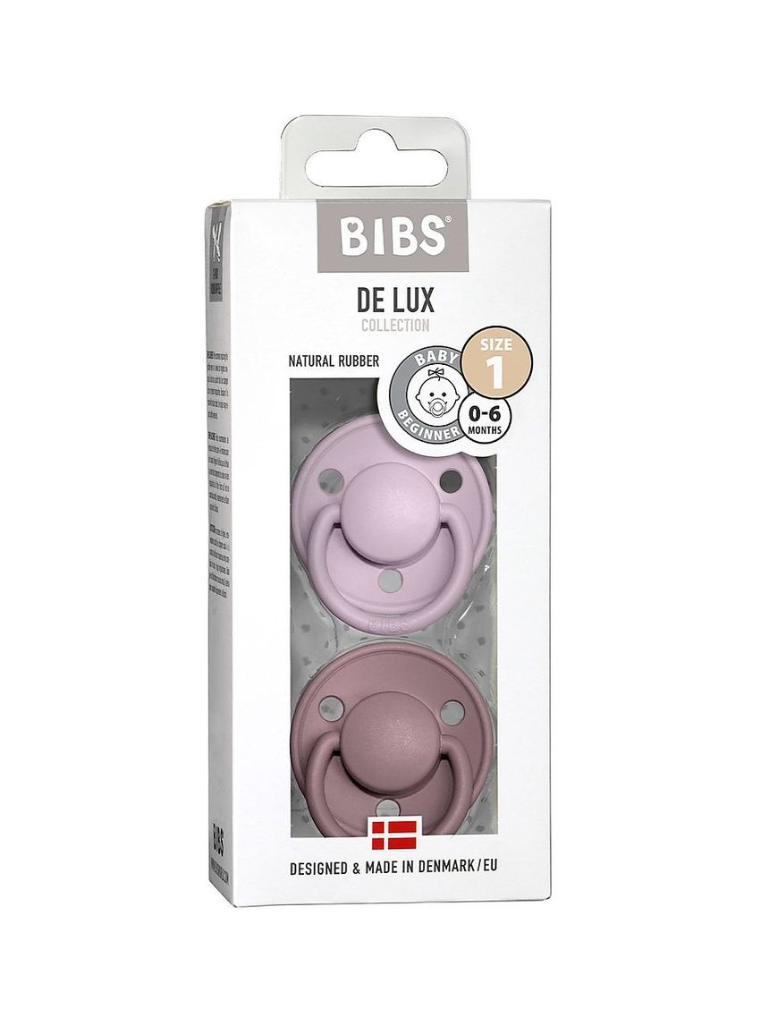 Set 2 ciucci tettarella tonda in gomma naturale 6/18 mesi - colore lilla chiaro e heather - bibs