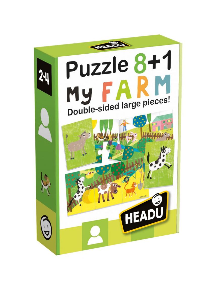 Puzzle 8+1 farm. grandi pezzi double-face 2/4 anni - headu