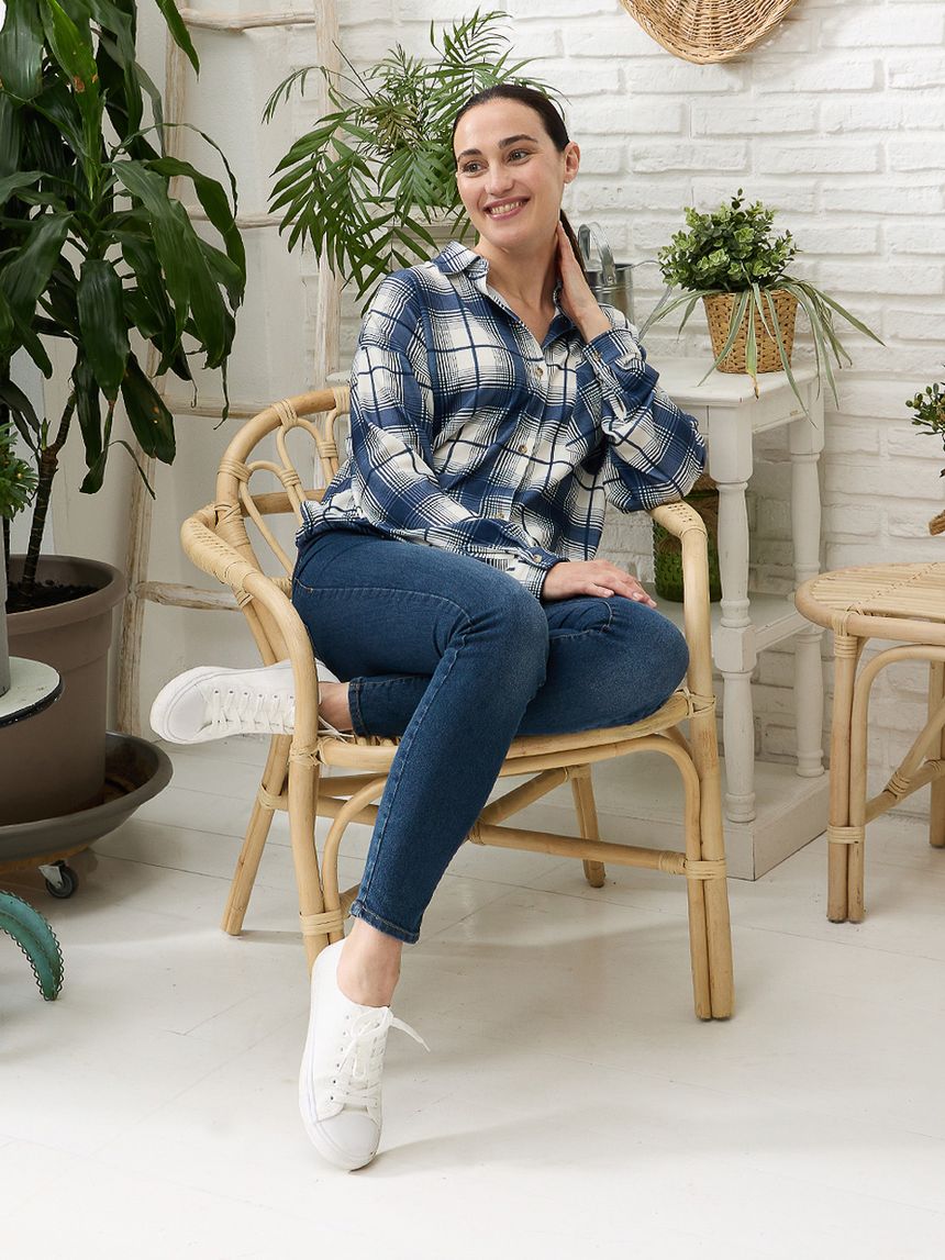 Camicia premaman con fantasia check blu