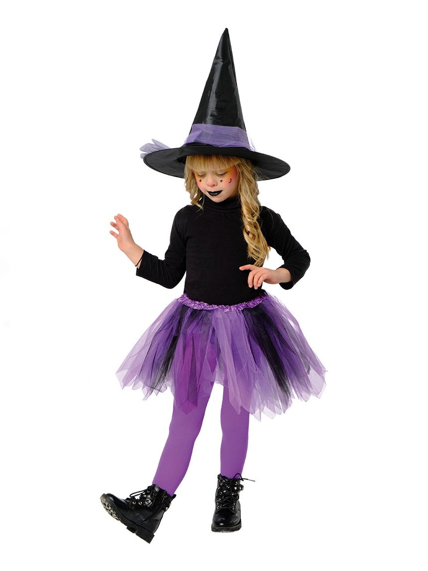 Halloween set strega viola 4/7 anni: tutù + cappello - rubie's