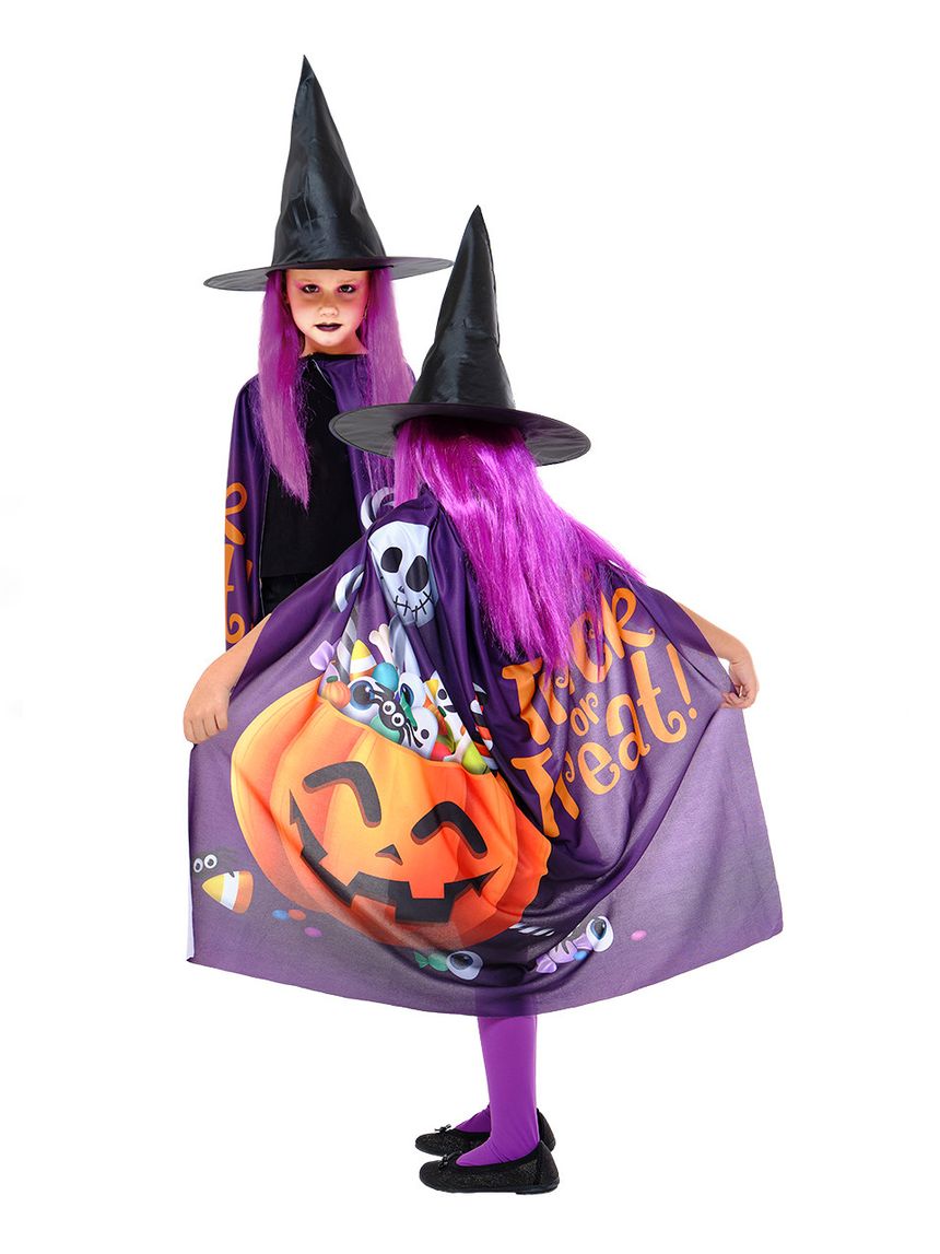 Halloween set strega dolcetto o scherzetto 4/7 anni: mantello + cappello - rubie's