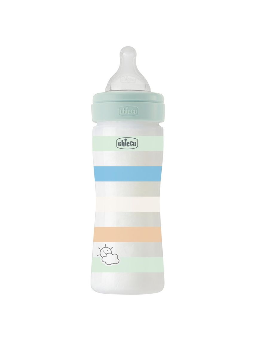 Biberon benessere 250ml flusso medio in plastica verde azzurro - chicco