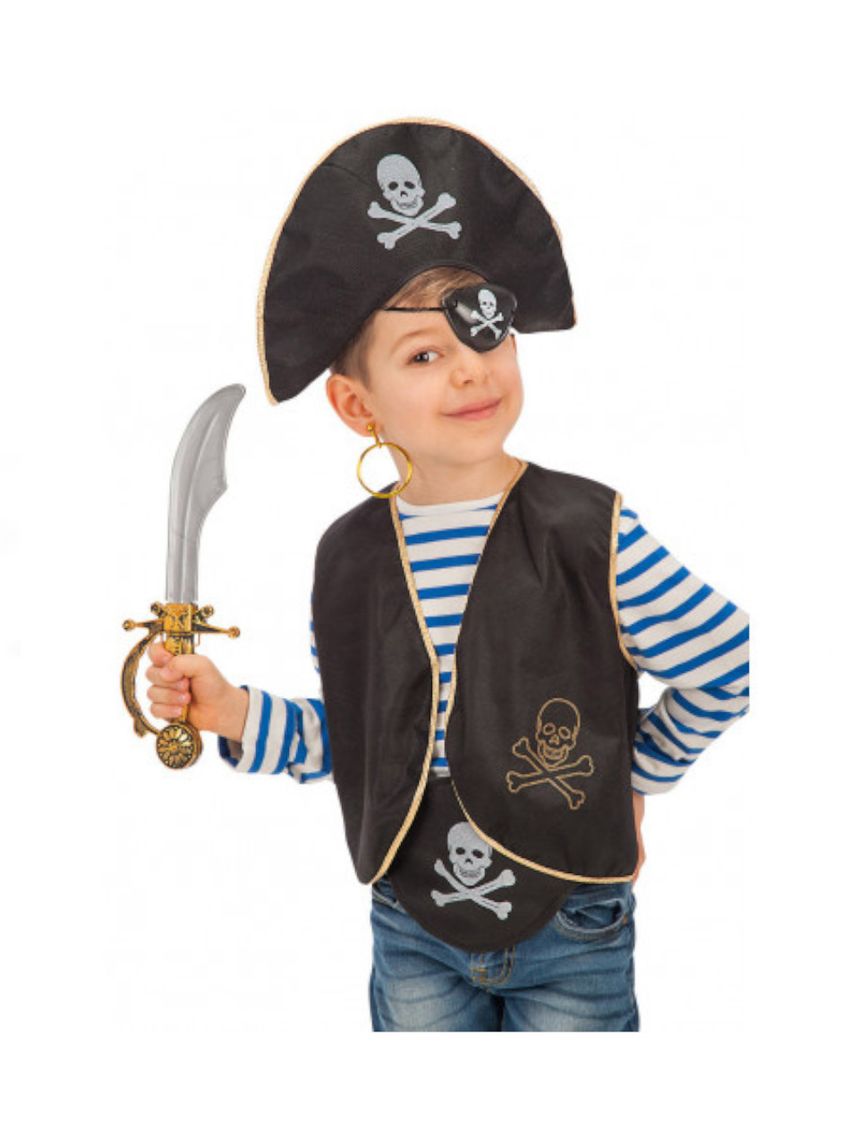 Set pirata bimbo (cappello + benda + gilet con orecchino spada e cintura) - carnival toys