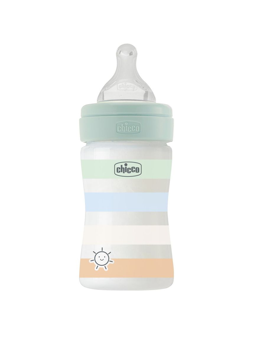 Biberon benessere 150ml flusso lento in plastica verde azzurro - chicco