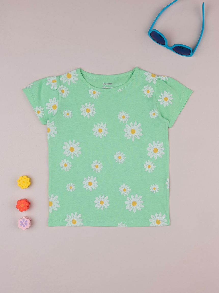 T-shirt maniche corte verde "margherite"