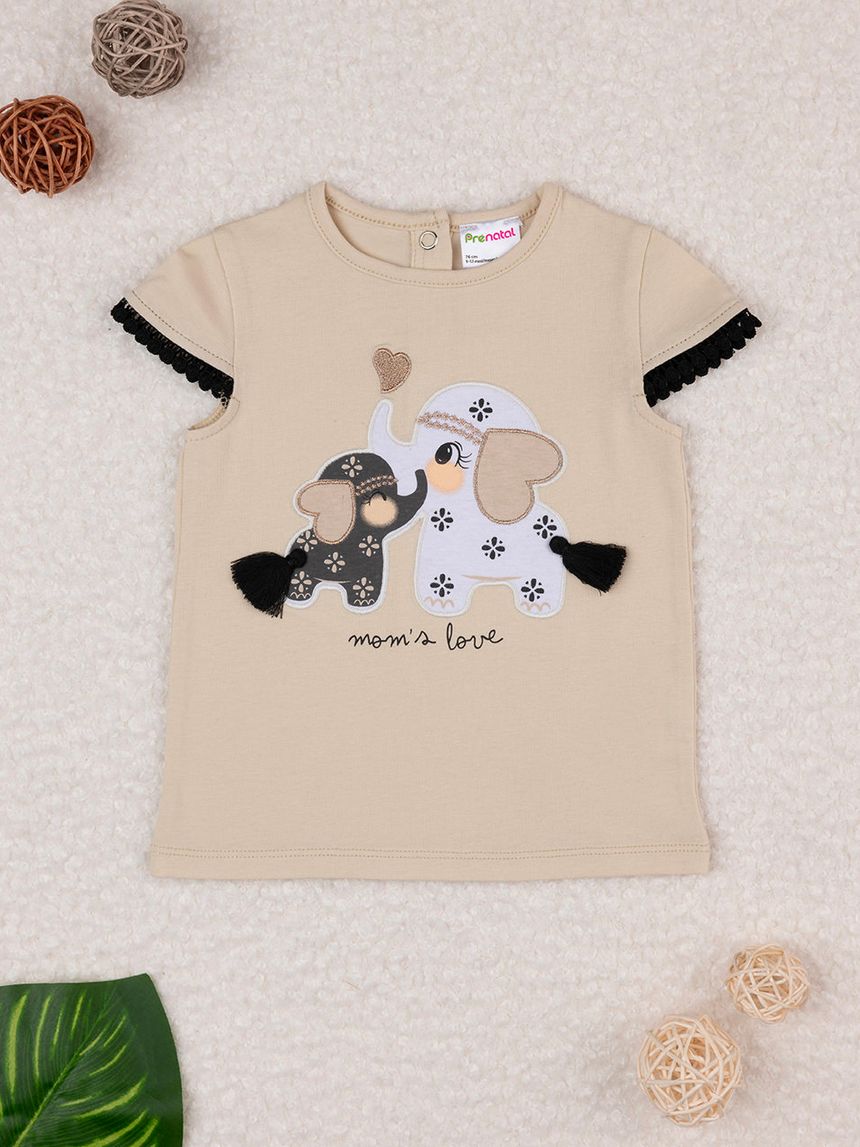 T-shirt bimba beige stampata