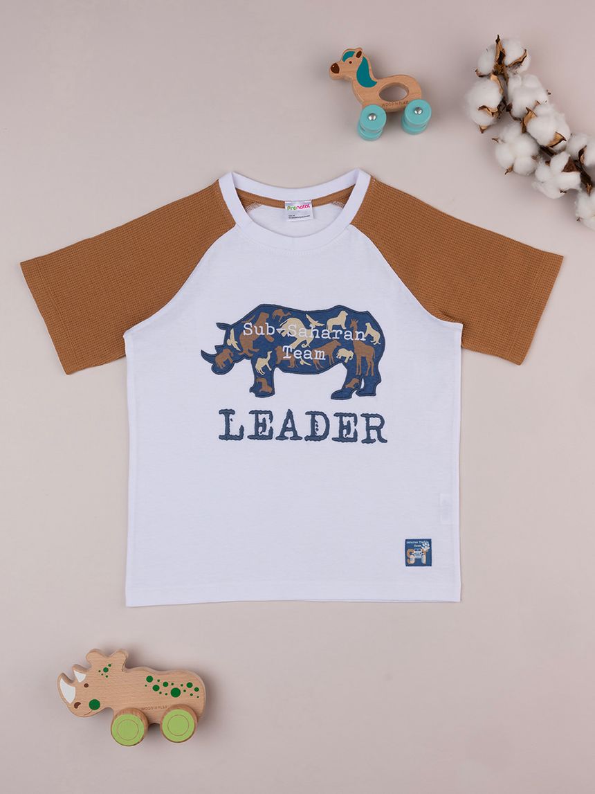 T-shirt bambino con inserti waffle