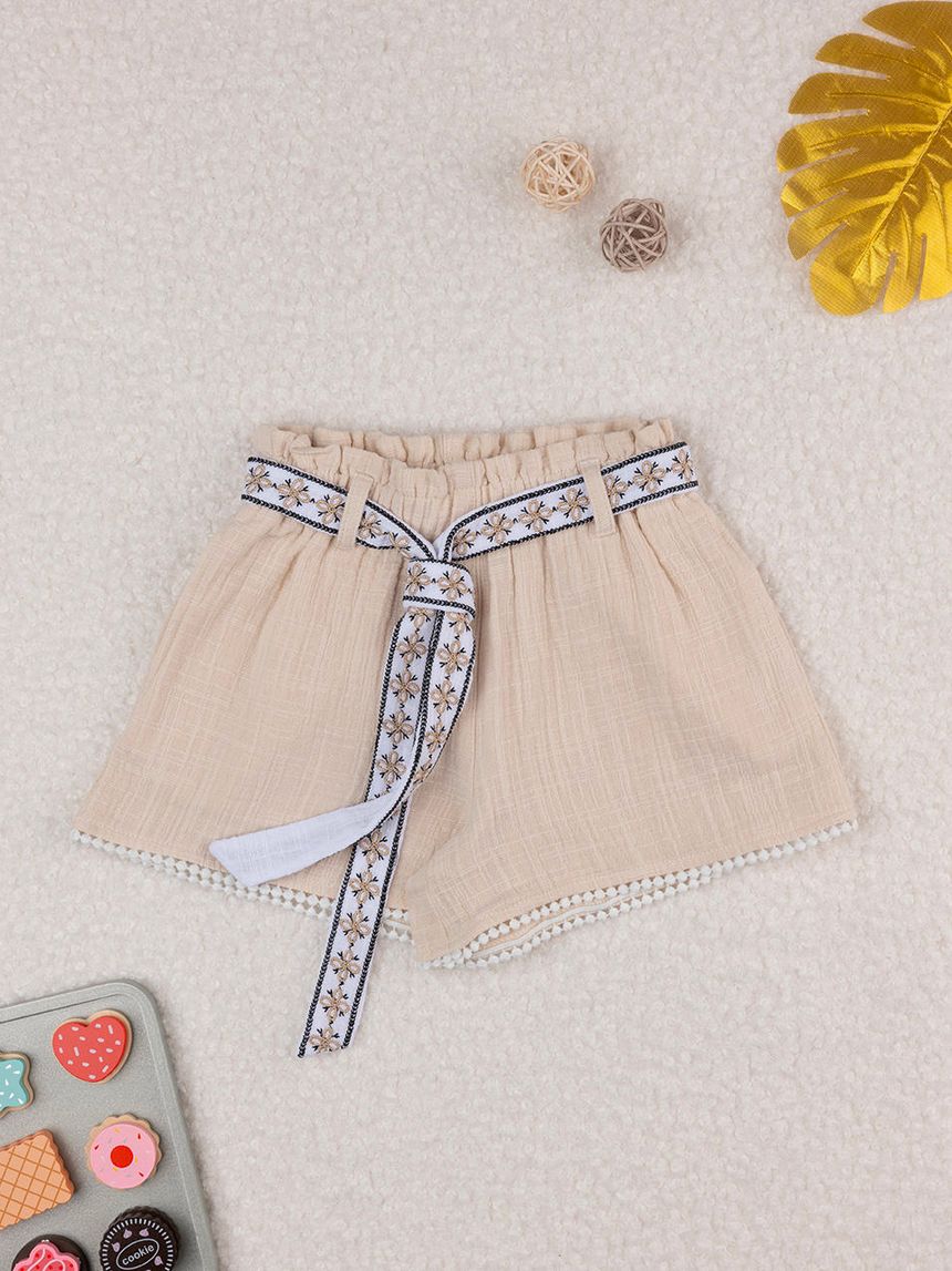 Shorts beige bambina con cintura
