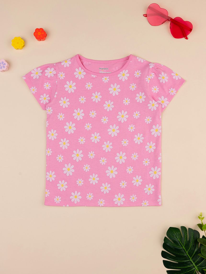 T-shirt bambina rosa stampata
