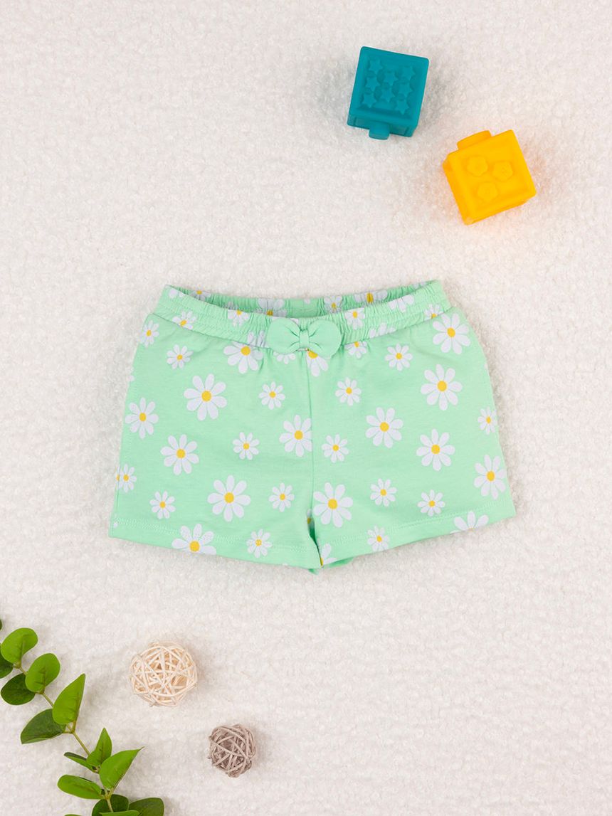 Shorts bimba verde margherite