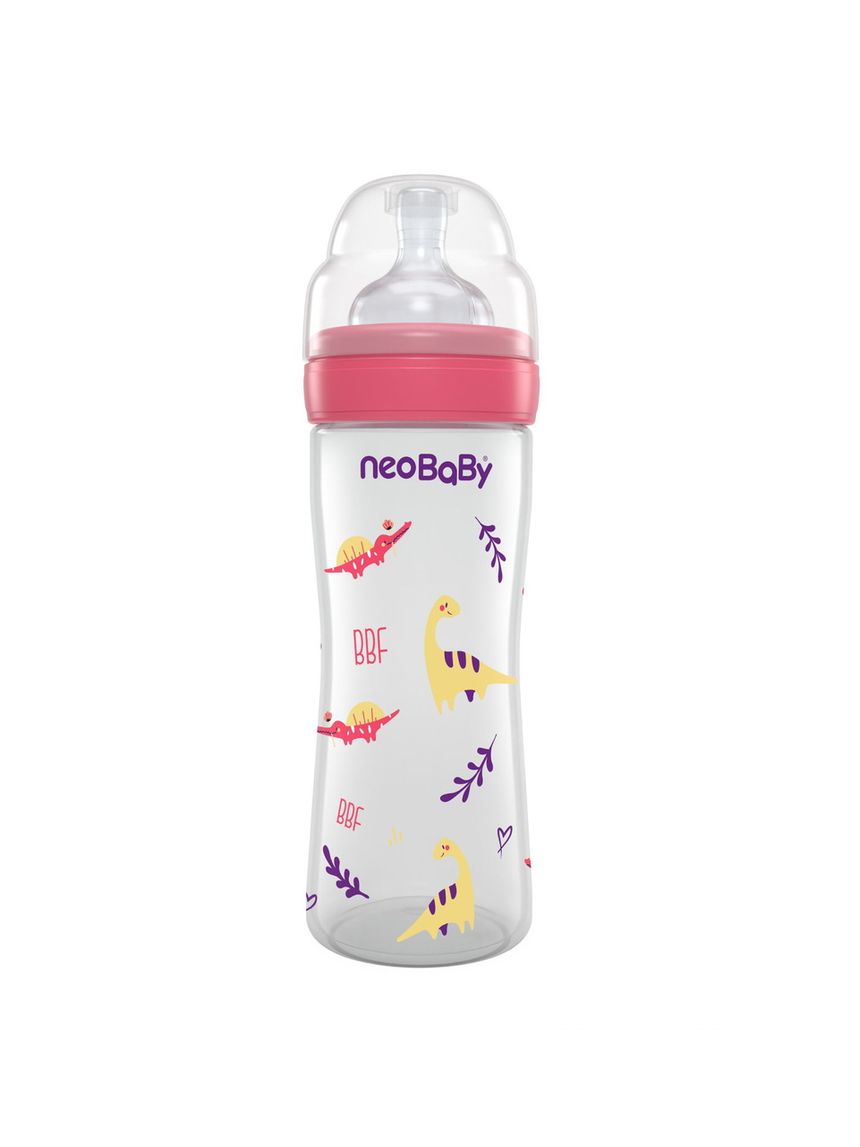 Biberon plastica collo largo silicone 250ml flusso regolabile rosa 2m+ - neobaby
