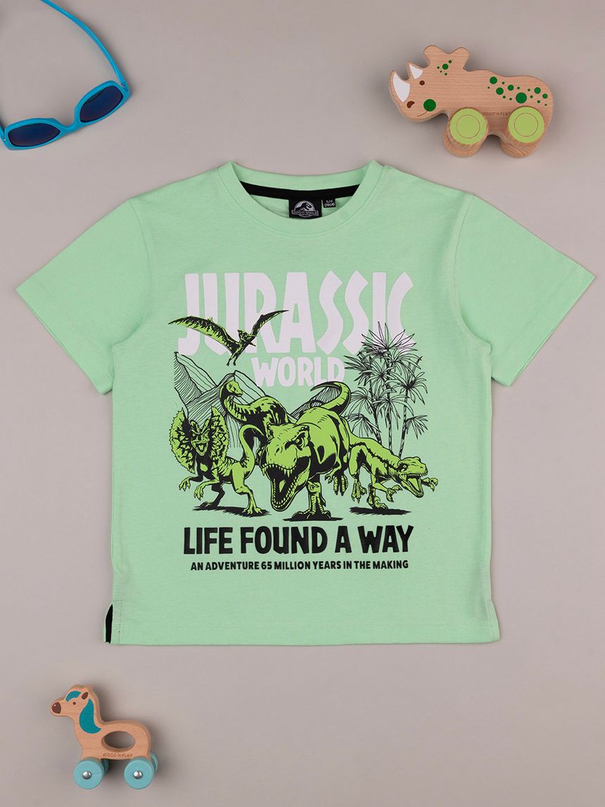 T-shirt verde bambino "jurassic"