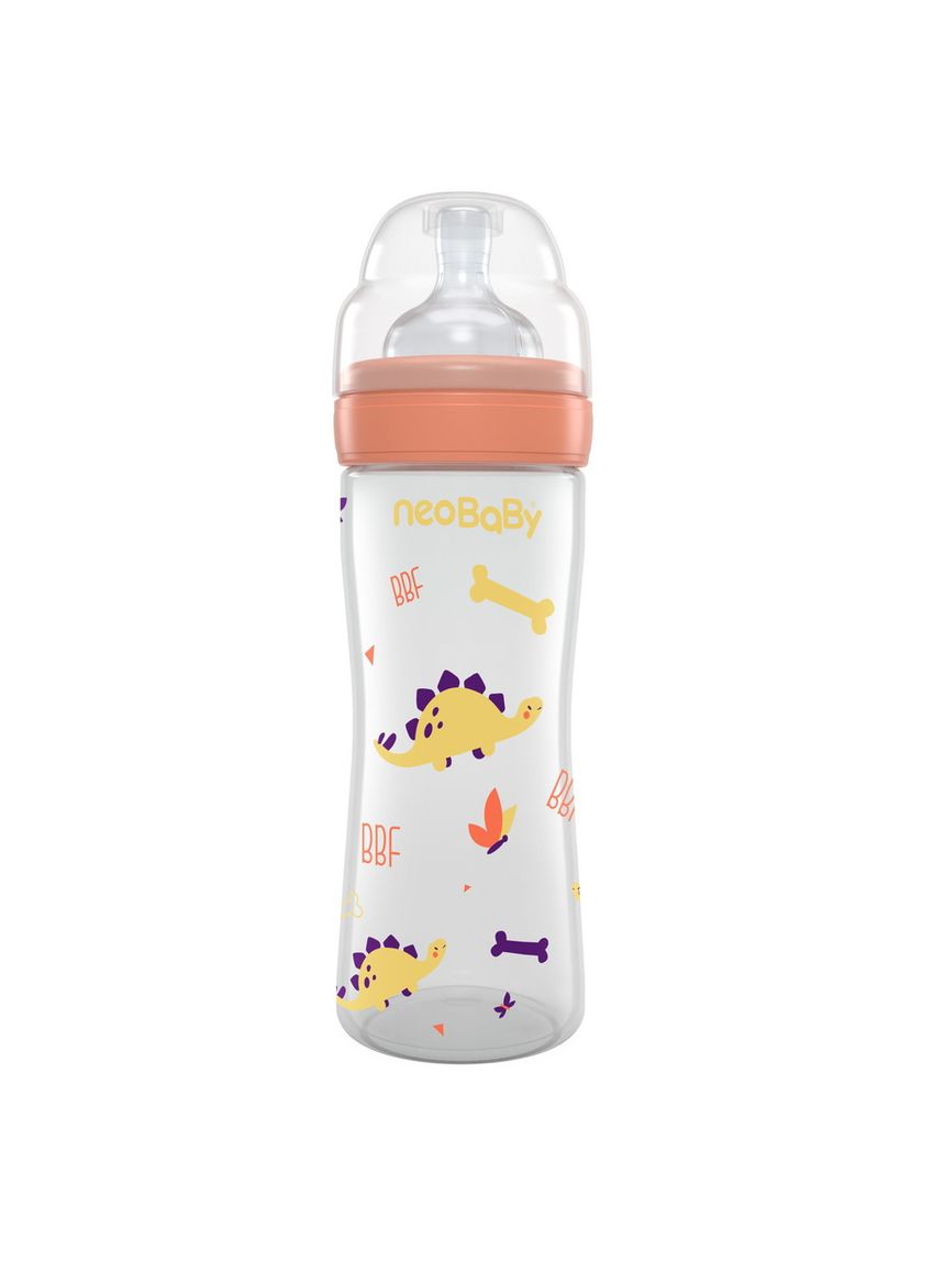 Biberon plastica collo largo silicone 250ml flusso regolabile arancione 2m+ - neobaby