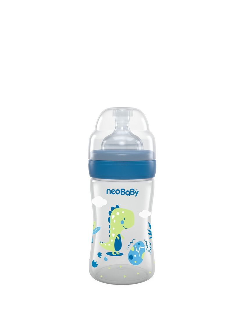 Biberon plastica collo largo silicone 150ml flusso lento blu 0m+ - neobaby