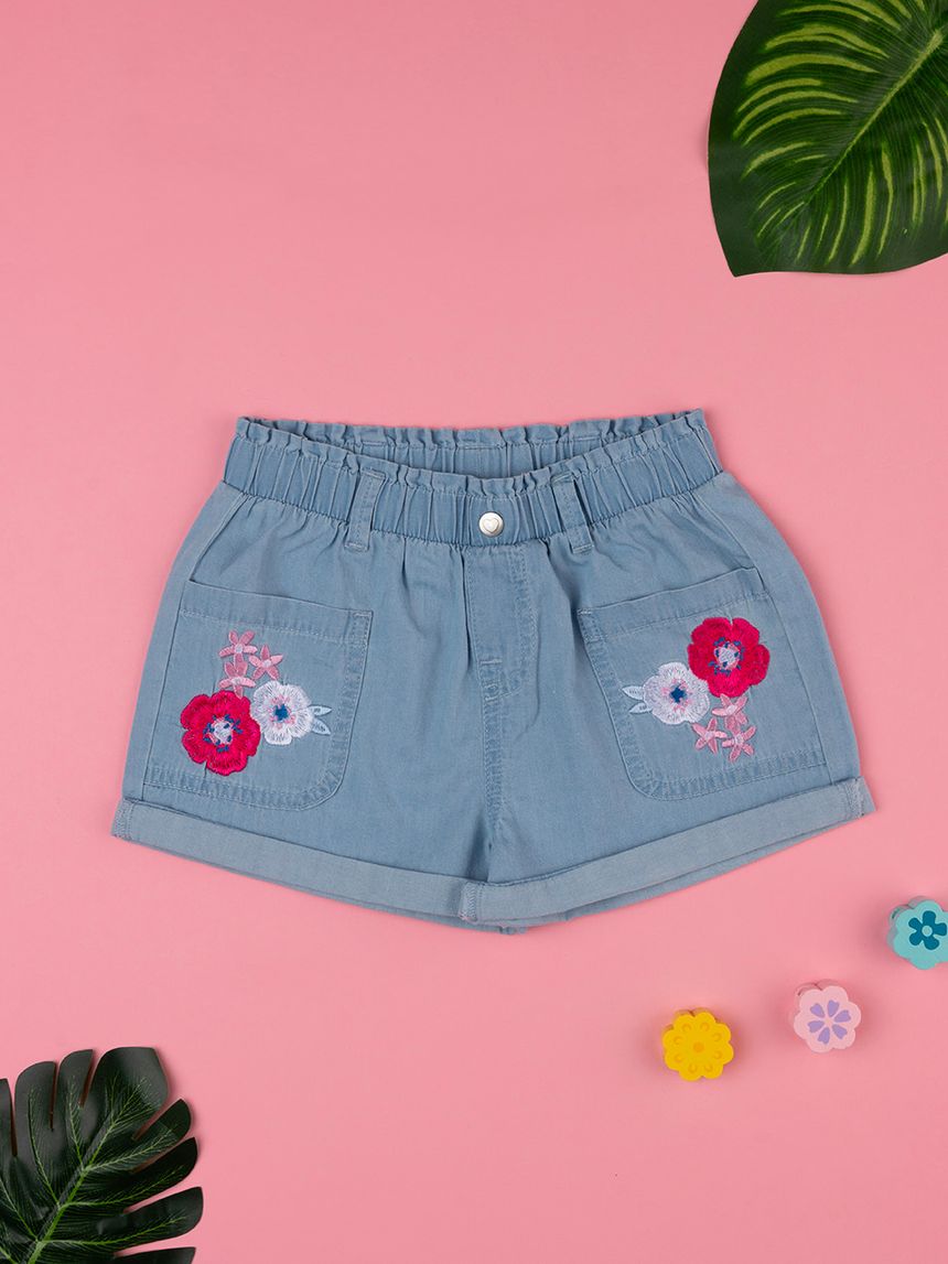 Shorts bimba denim fiori