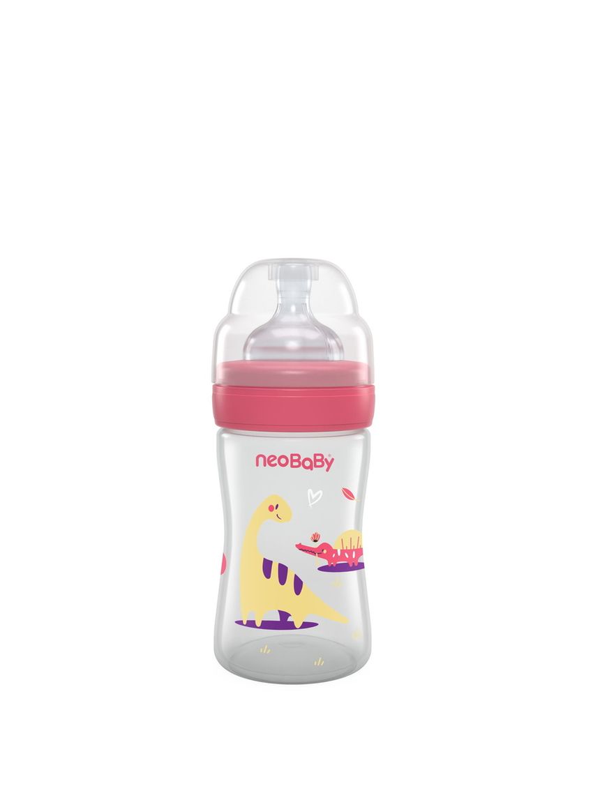 Biberon plastica collo largo silicone 150ml flusso lento rosa 0m+ - neobaby