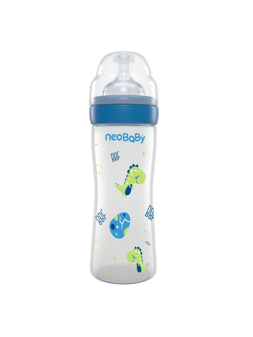 Biberon plastica collo largo silicone 250ml flusso regolabile blu 2m+ - neobaby