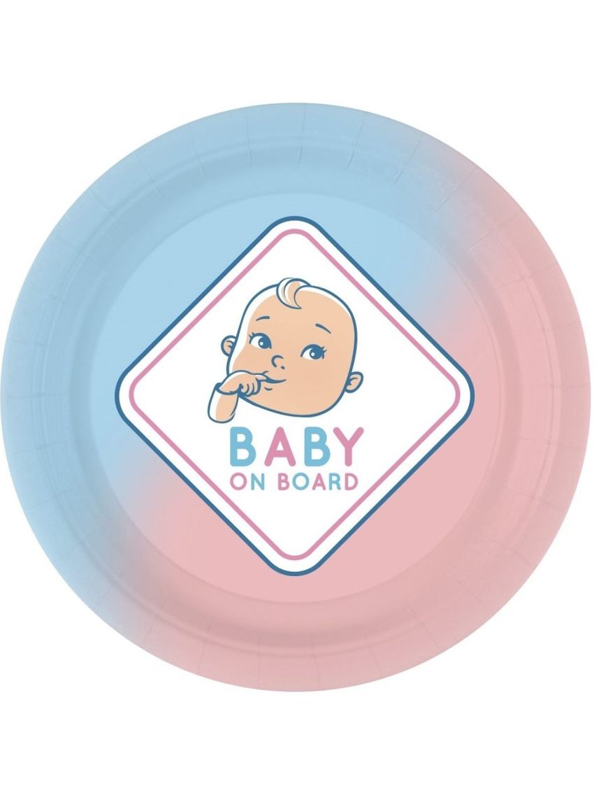 Piatto carta 18 cm- 8 piatti - baby gender reveal - baby on board
