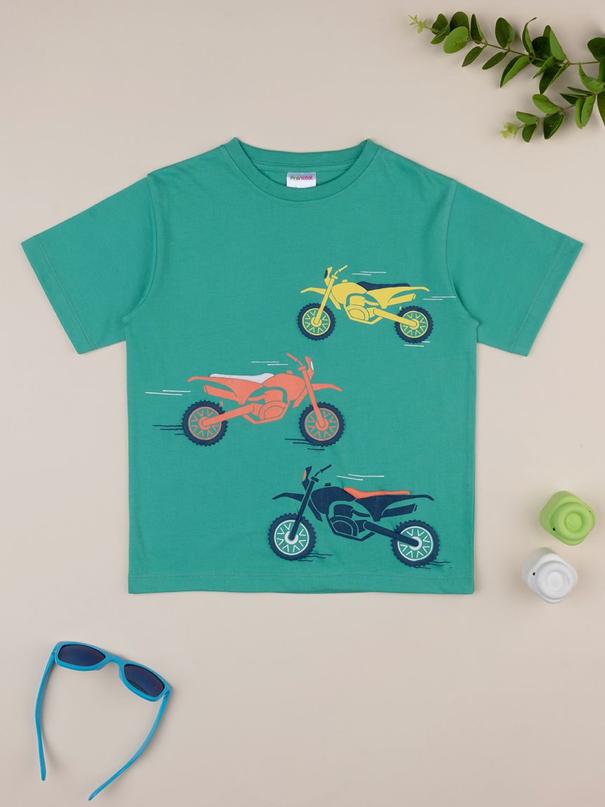 T-shirt verde maniche corte bambino "moto"