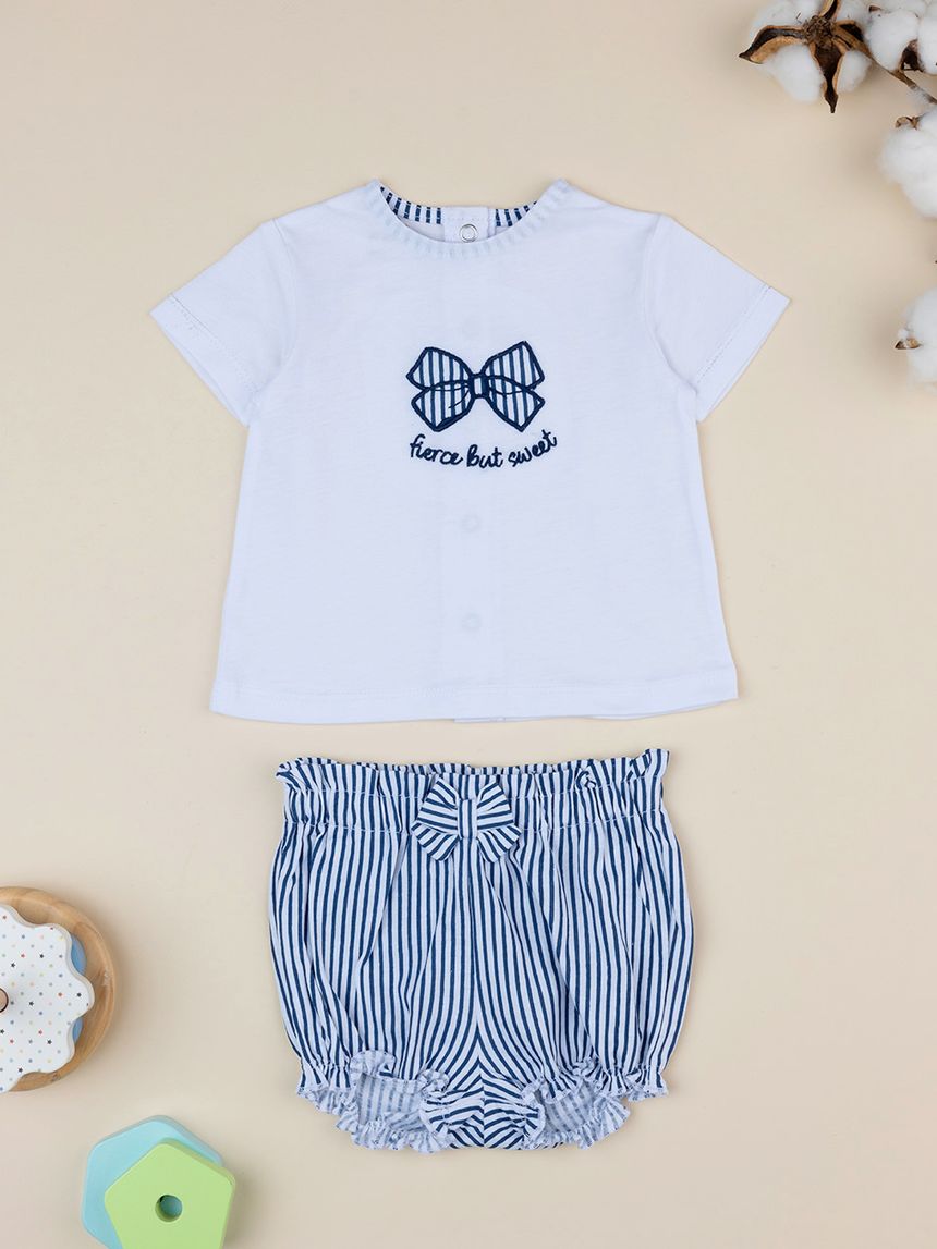 Completo neonata blu con fiocco