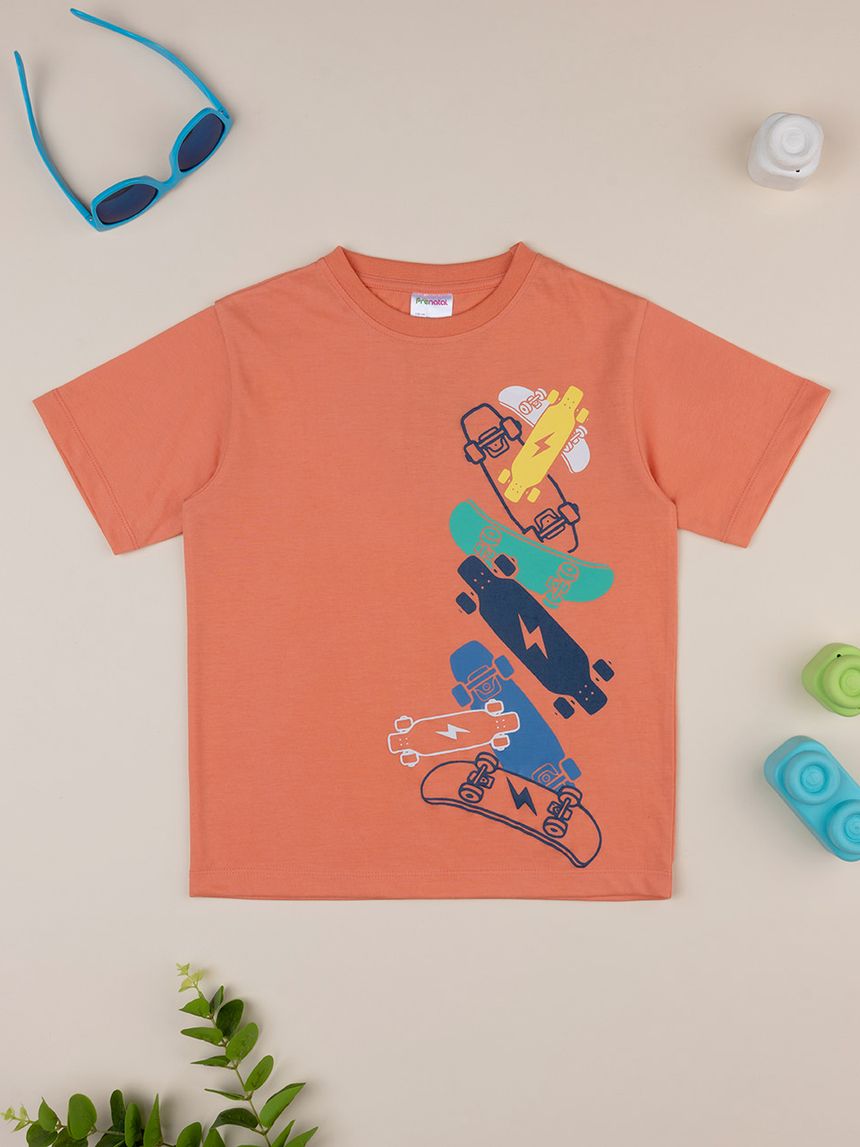 T-shirt arancione maniche corte bambino "skate"