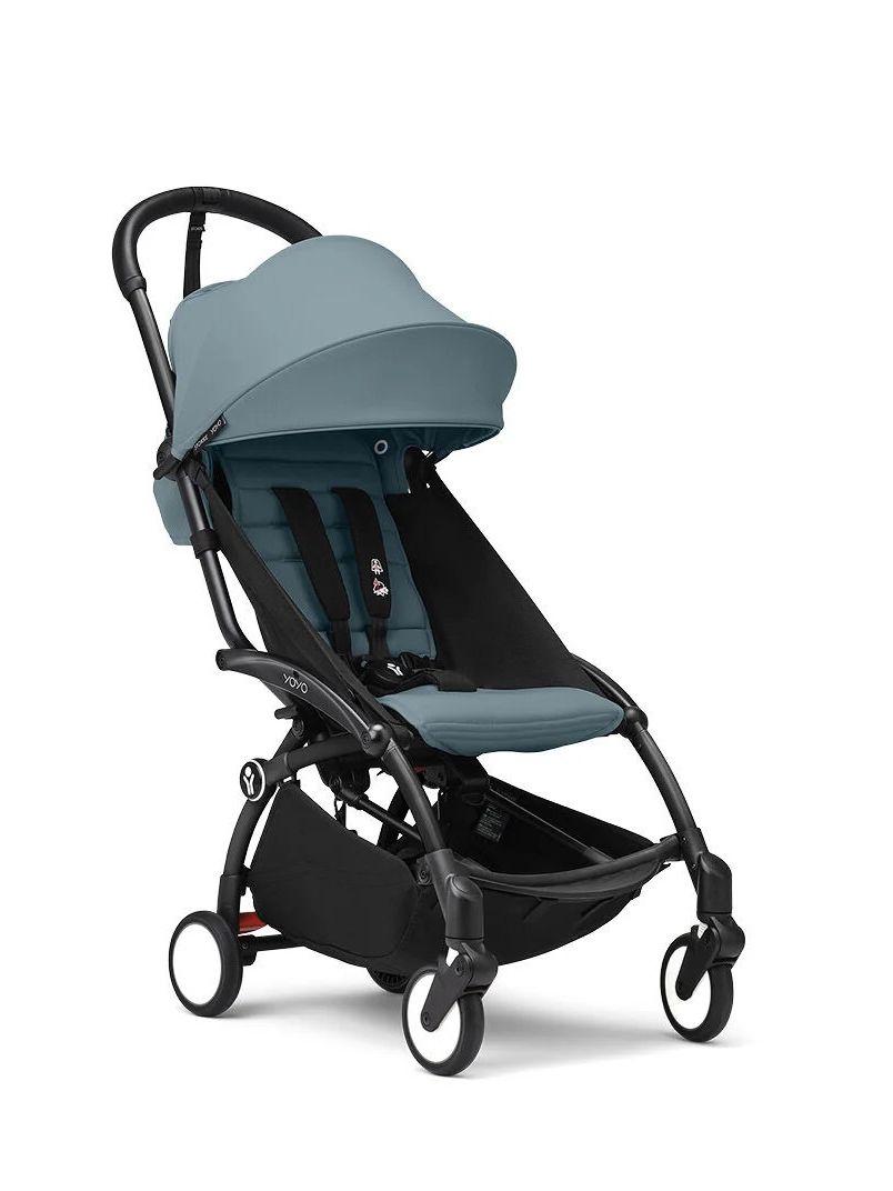 Passeggino con telaio yoyo³ black e rivestimento aqua 6+ - stokke® yoyo®