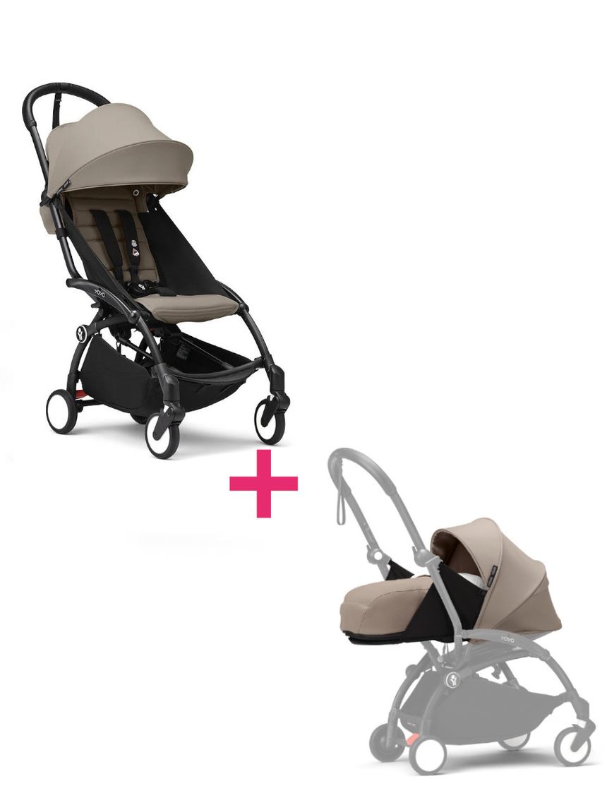 Passeggino duo con telaio yoyo³ black con seduta e navicella morbida taupe 6+ - stokke® yoyo®