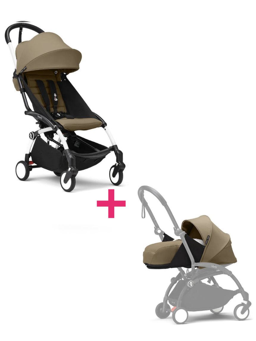 Passeggino duo con telaio yoyo³ white con seduta e navicella morbida toffee 6+ - stokke® yoyo®