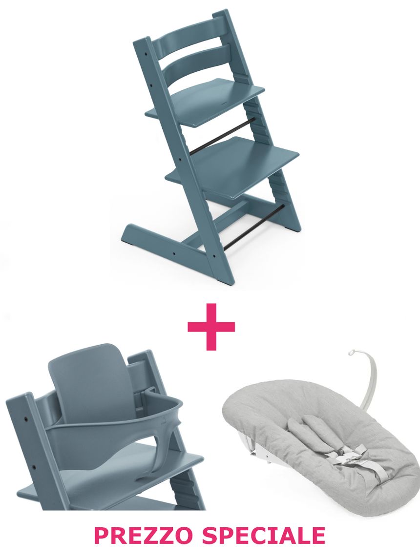 Tripp trapp fjord blue + newborn set + babyset v2 fjord blue a un prezzo speciale - personalizzabile - stokke®